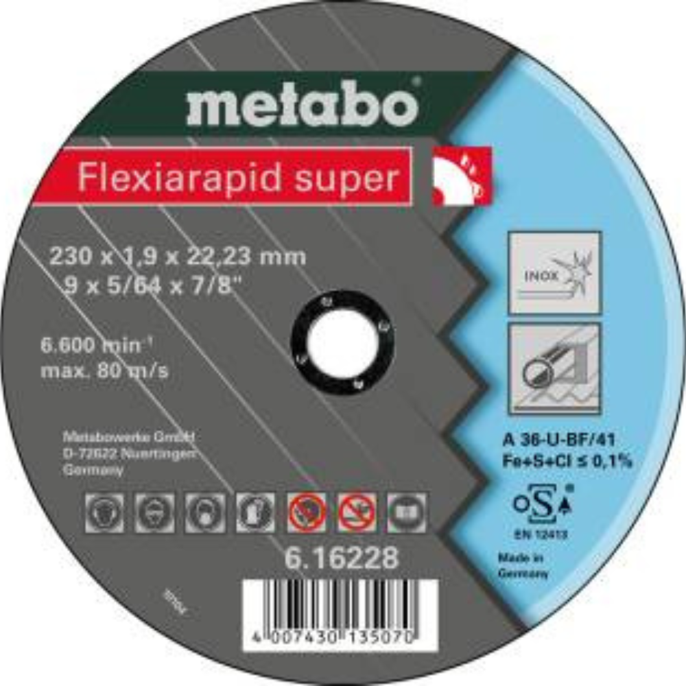 Metabo 230 x 1.9mm A46-U "Flexiarapid Super" HydroResist Inox Cutting Disc, Straight - Box of 25 (616228000)