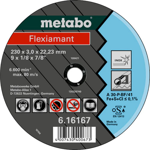 Metabo 230 x 3mm A30-P "Flexiamant" Inox Cutting Disc, Straight - Box of 25 (616167000)