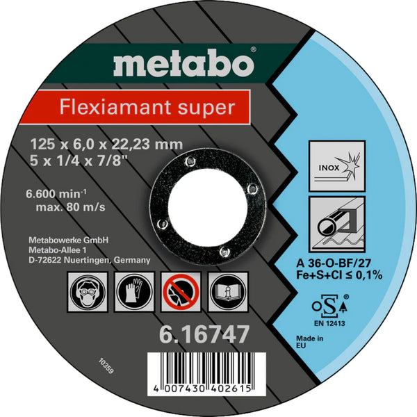 Metabo 125 x 6mm A36-O "Flexiamant Super" Inox Grinding Disc - Box of 25 (616747000)