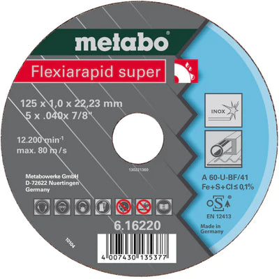 Metabo 115 x 0.8mm A60-U "Flexiarapid Super" HydroResist Inox Cutting Disc, Offset - Box of 50 (616208000)